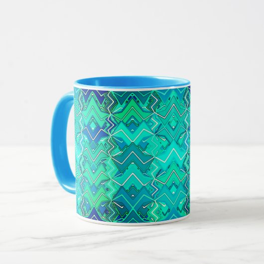 Mug Tribal Batik Imprimer, Turquoise, Aqua et Turquois (Devant gauche)