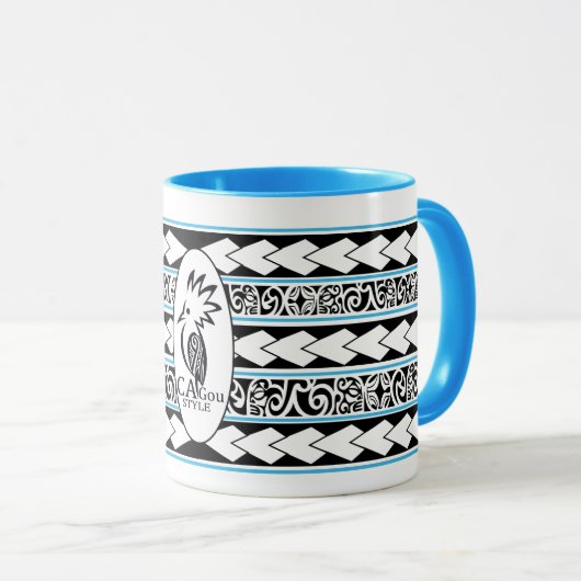 Mug Tribal Ethnic Bleu Clair (Devant droit)