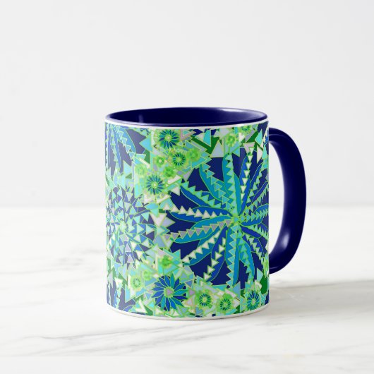 Mug Tribal Mandala Print, Cobalt Blue et Green (Devant droit)