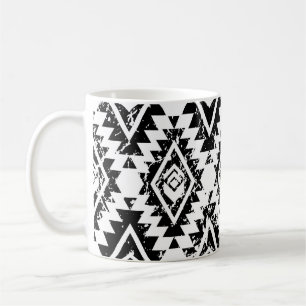 Mug Tribal Navajo : blanc noir géométrique.