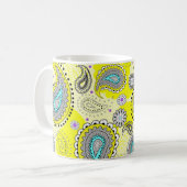 Mug Tribal Paisley Motif Lemon Yellow Turquoise (Devant gauche)
