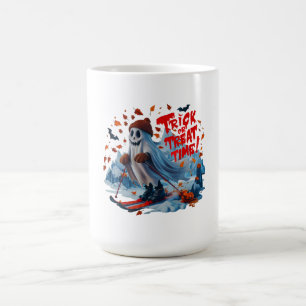 Mug Trick or Treat Time : Ghost Skiing Fun Design