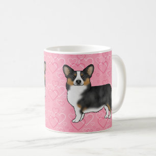 Mug Tricolore noir Pembroke Corgi gallois Coeurs roses
