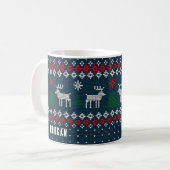 Mug Tricot Motif Pins de Noël Cerfs sur mesure (Devant gauche)