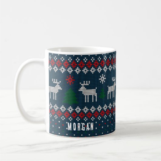 Mug Tricot Motif Pins de Noël Cerfs sur mesure (Gauche)