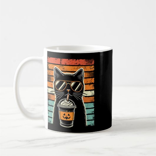 Mug Tricoter Ou Traiter Chat Noir Hipster Funny Hallow (Gauche)