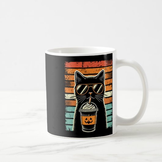 Mug Tricoter Ou Traiter Chat Noir Hipster Funny Hallow (Droite)