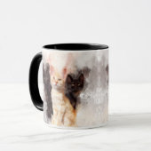 Mug Trio à l'aquarelle de mignons chatons noirs et ora (Devant gauche)