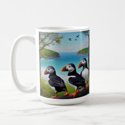 Mug Trio côtier : Trois Puffins à la plage d'Oils (Gauche)