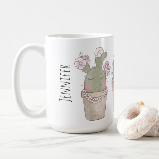 Mug Trio De Cactus Doux Souriant Portant Des Bijoux (Avec donut)