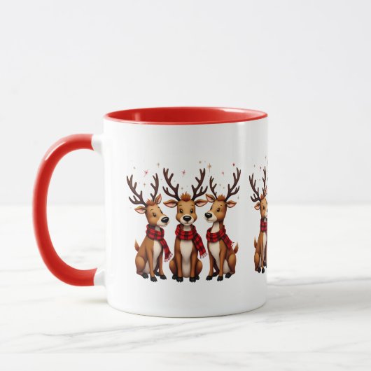 Mug Trio de rennes de Noël mignon avec des carreaux (Gauche)