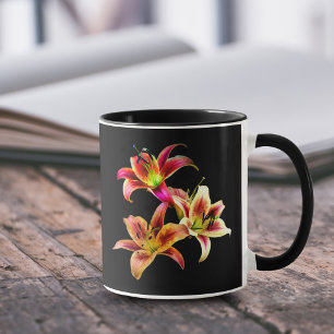 Mug Trio Élégant de Daylilies Florales Jaunes Roses