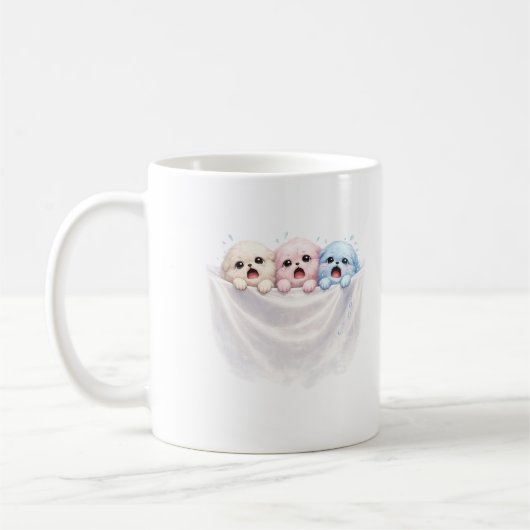 Mug Trio Fluffy en Panique – Créatures Douces au Paste (Gauche)