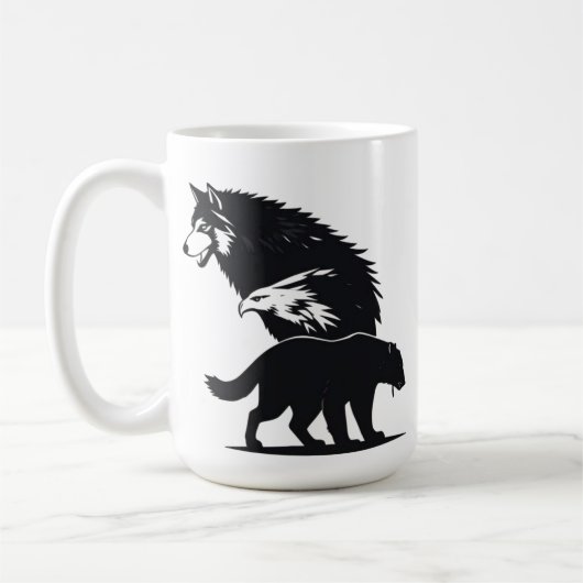Mug Trio Sauvage : Silhouette de Loup, Aigle et Ours (Gauche)