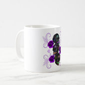 Mug Triple Jour Noir Des Crânes Morts Roses Violets (Devant gauche)
