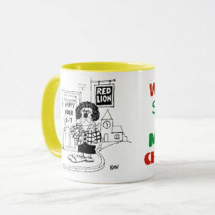 Mug Triste clown devant un pub en attendant une bonne