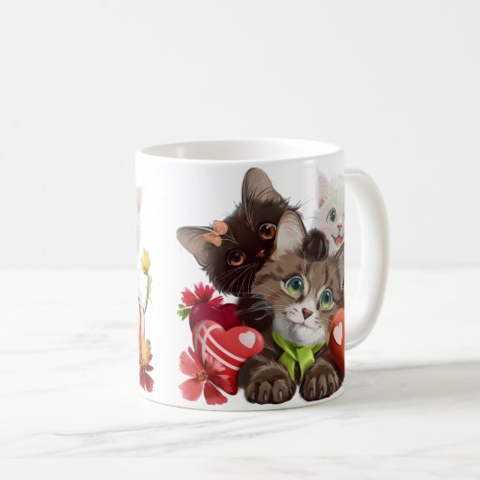 Mug Trois chatons et coeurs (Devant droit)