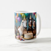 Mug Trois Chevaux Piebald fête d'anniversaire, (Devant droit)