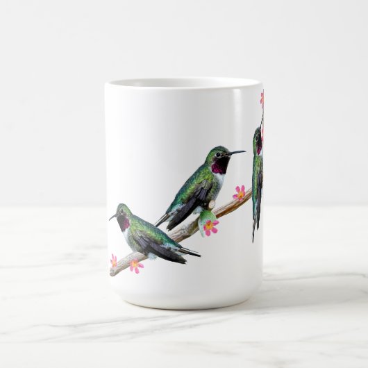 Mug Trois colibris perchés sur une branche d'une fleur (Centre)