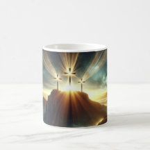 Trois croix dans un paysage céleste