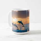 Mug Trois Dauphins Tournant Au Coucher Du Soleil, (Devant gauche)