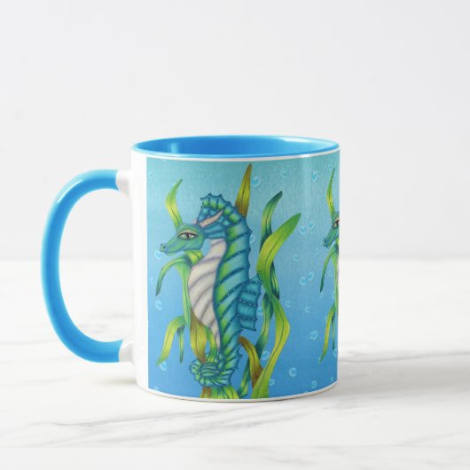 Mug Trois Dragons Bleus Vertes À Cheval De Mer Eau D'A (Gauche)