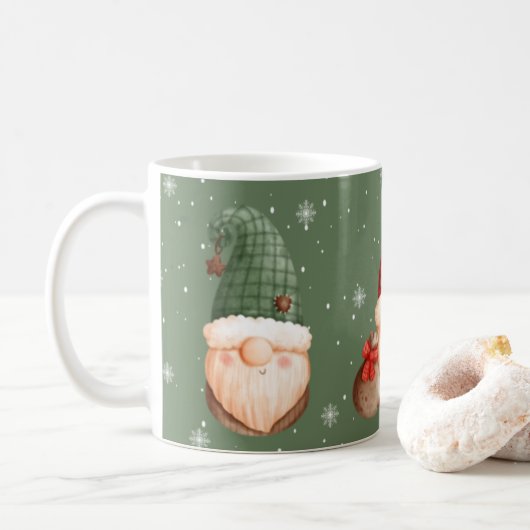 Mug Trois Gnomes Flocon de Neige Rouge Vert Cadeau de  (Avec donut)