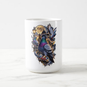 Mug Trois graphiques vintage de pigeon, Lune rétro de