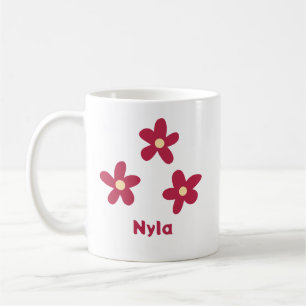 Mug Trois gribouillis de fleurs rouges avec nom ou aut