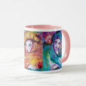 MUG TROIS MASQUES DE CARNAVAL EN BLEU ROUGE ET JAUNE (Devant droit)