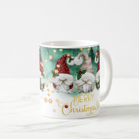Mug Trois mignons Gnomes Joyeux Noël Forêt (Devant droit)