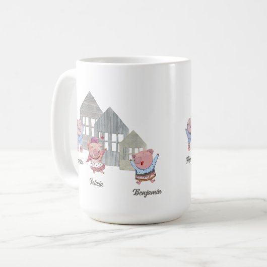 Mug Trois petits cochons personnalisés avec leurs mais (Devant gauche)