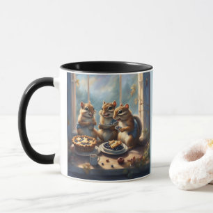 Mug Trois tamias mangent des tartes aux myrtilles sur 