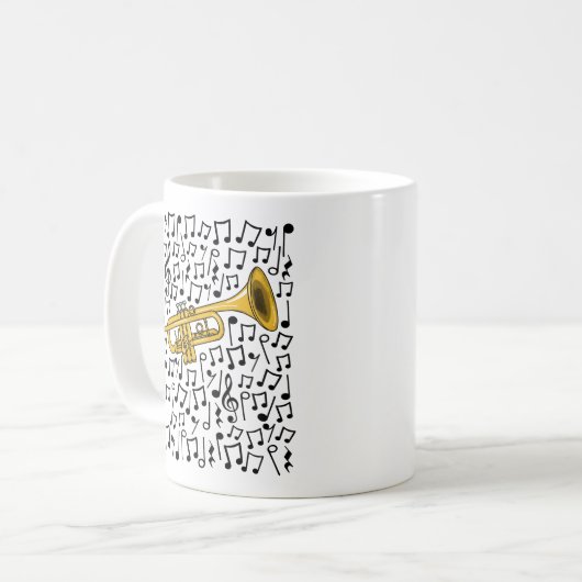 Mug Trompette Avec Notes Musicales, Musicien De Laiton (Devant gauche)