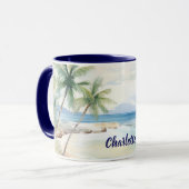 Mug Tropical beach palm trees name blue summer (Devant gauche)
