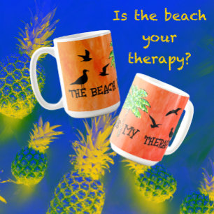 Mug Tropical Beach Therapy Palm Tree Seagulls