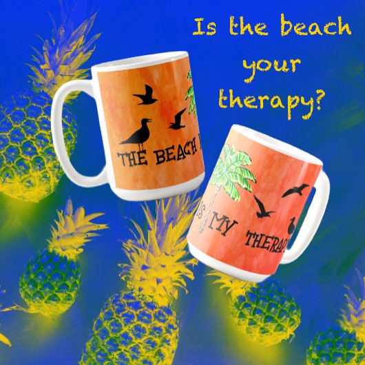 Mug Tropical Beach Therapy Palm Tree Seagulls