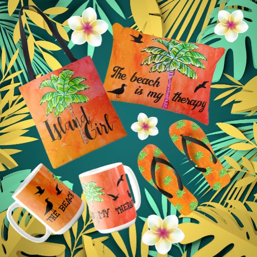 Mug Tropical Beach Therapy Palm Tree Seagulls