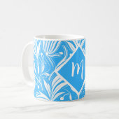 Mug Tropical Blue Floral Pattern Diamond Monogramme (Devant gauche)