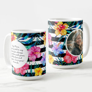 Mug Tropical Floral Black Bande Photo de la Fête des