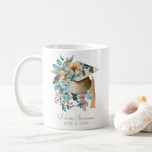 Mug Tropical Floral Graduation Casquette et Tassel Par (Avec donut)