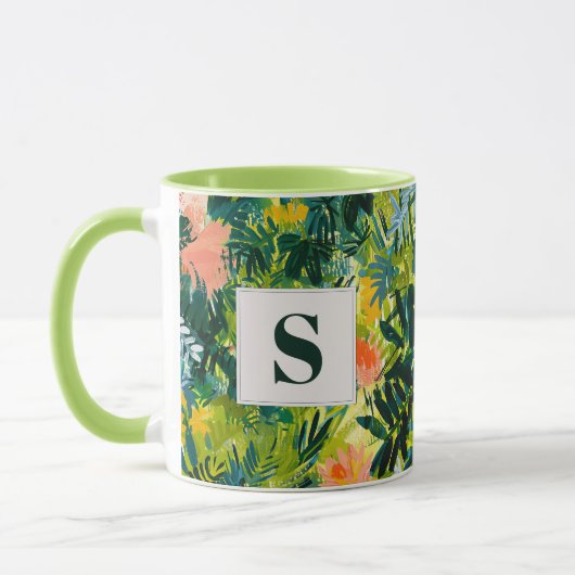 Mug Tropical Green Abstrait Botanical Monogrammé (Gauche)