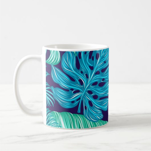 Mug Tropical Green Blue Leaves Pattern (Gauche)