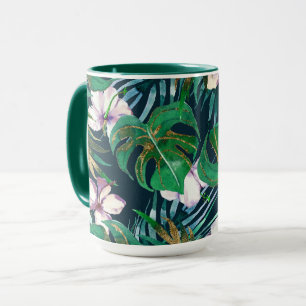 Mug Tropical Green Lilac Gold Monster Feuille Floral