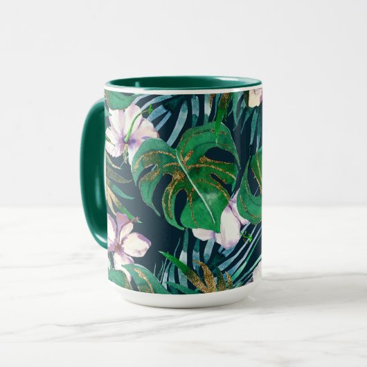 Mug Tropical Green Lilac Gold Monster Feuille Floral (Devant gauche)