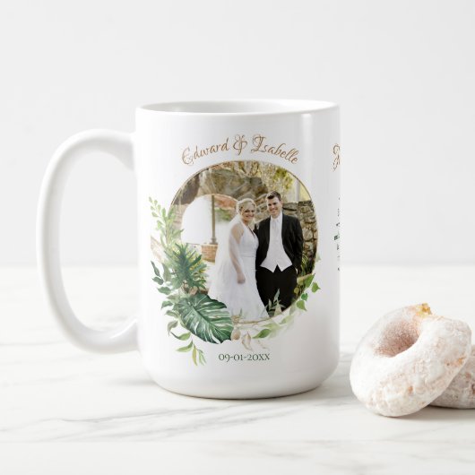 Mug Tropical Green Monstera Feuilles Photo Wedding Fav (Avec donut)
