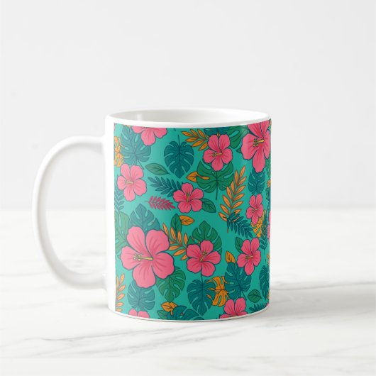 Mug Tropical Hibiscus and Palm Leaf Pattern  (Gauche)