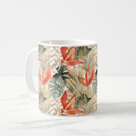 Mug Tropical Orange Anthurium Jungle Florale (Devant gauche)