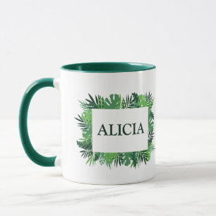 Mug Tropical palm feuilles cadre nom personnalisé