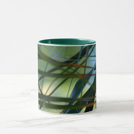 Mug Tropical Palm Fronds Abstrait Vert Bleu Jaune (Centre)